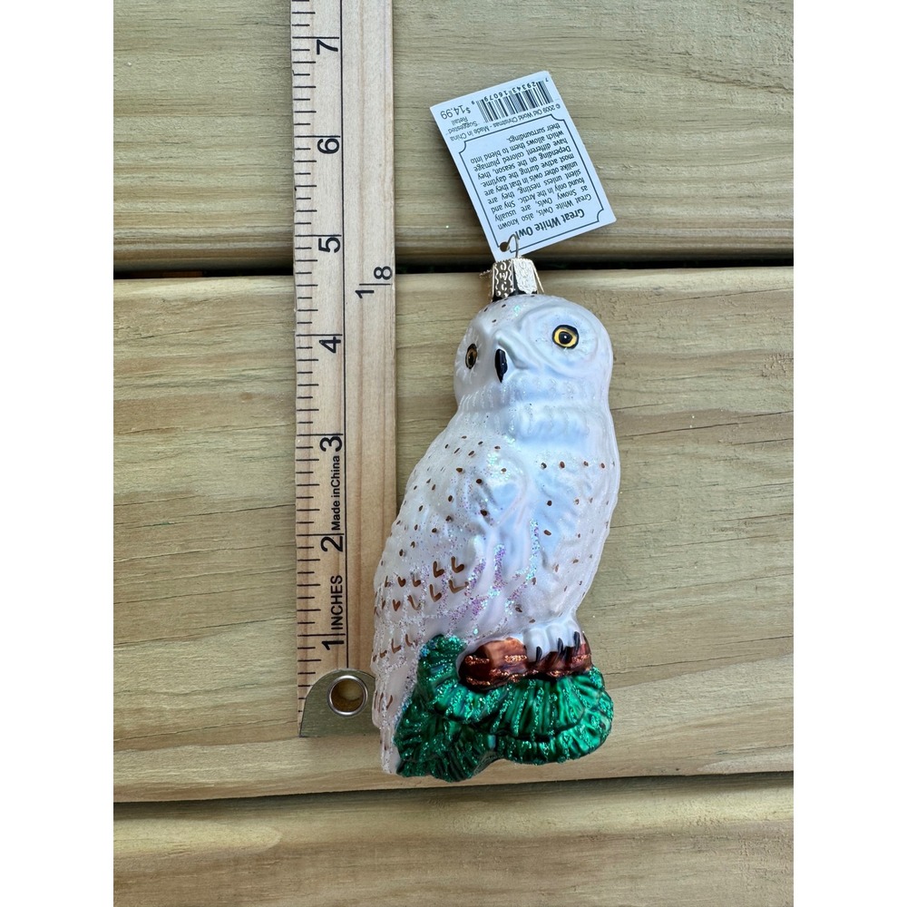 "Great White Owl" Old World Christmas Glass Blown Ornament Merck Family W/ Tag